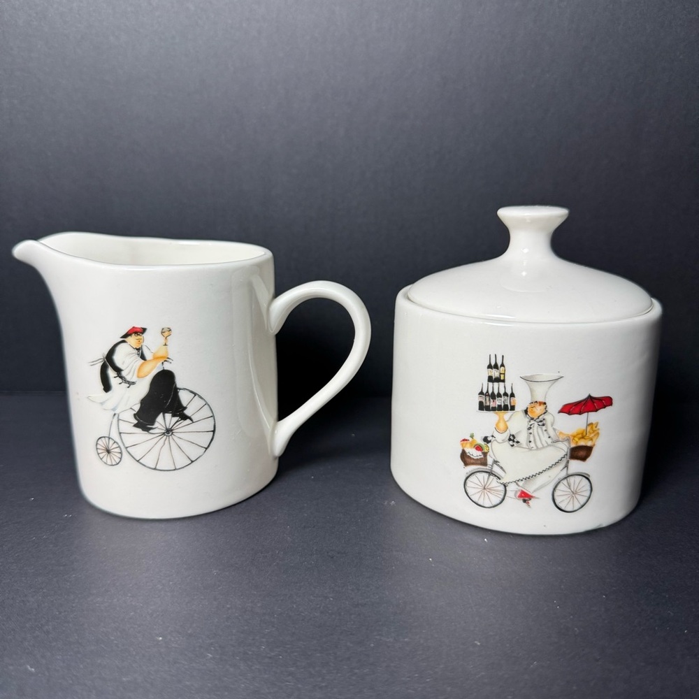 ONEIDA Creamer & Sugar Bowl Set "Chefs to Go" 2004 Jennifer Garant Stoneware Set